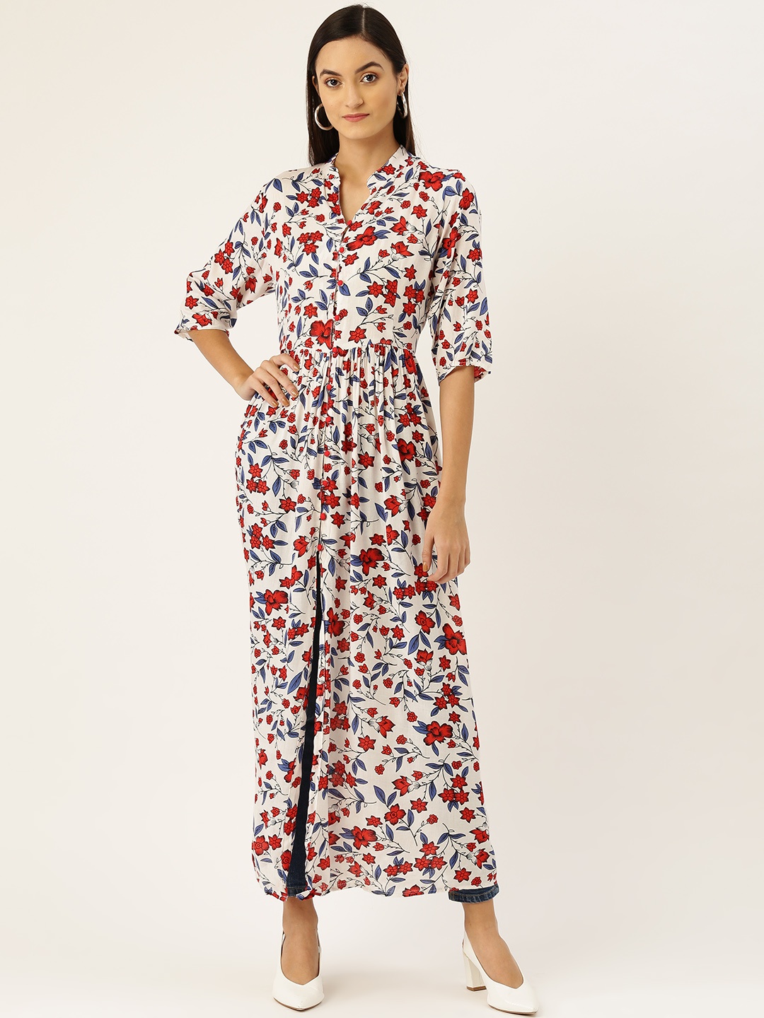 

Sera Women Off-White & Red Floral Print Maxi Top