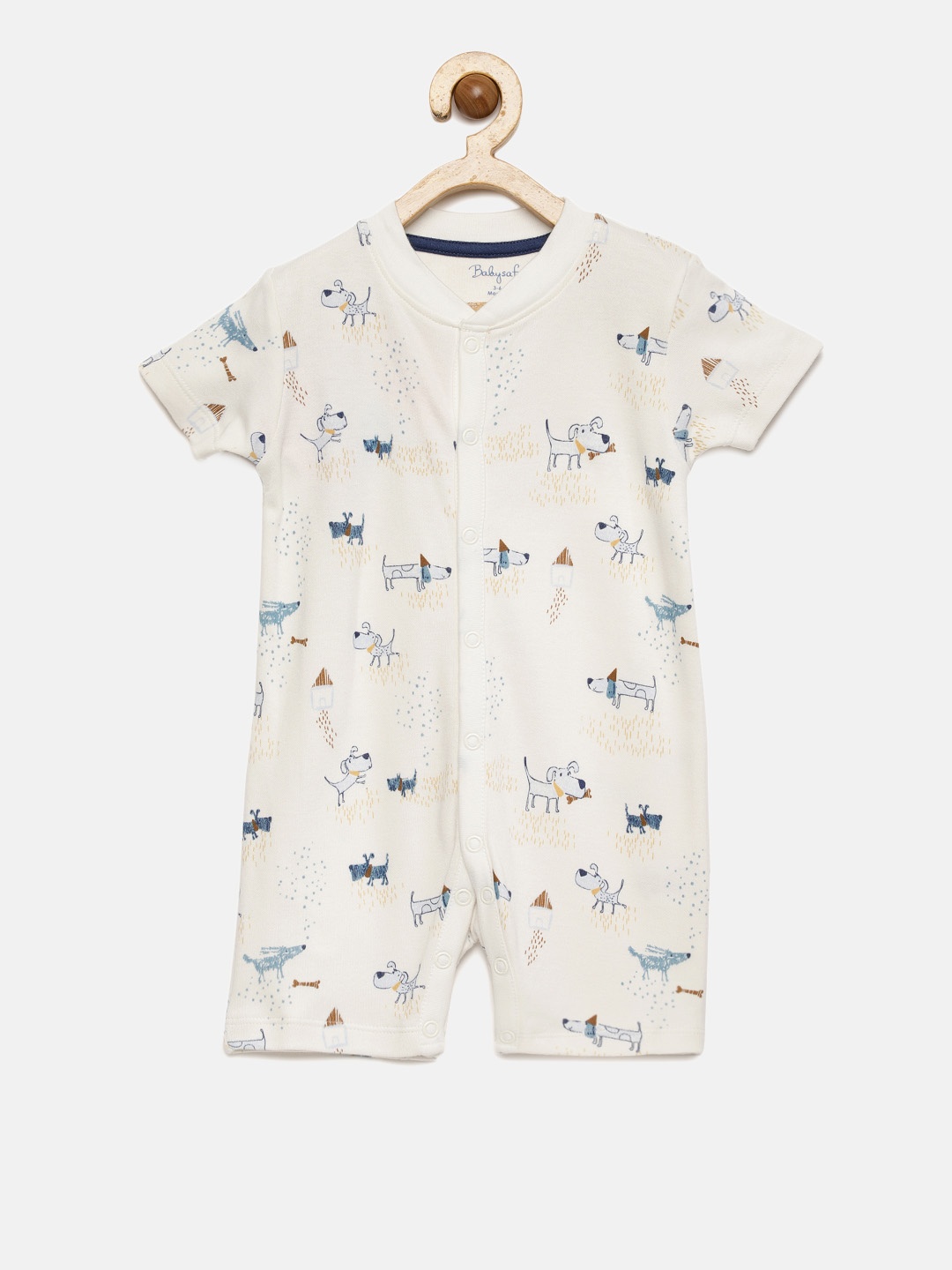 

Babysafe Boys Off-White Printed Rompers