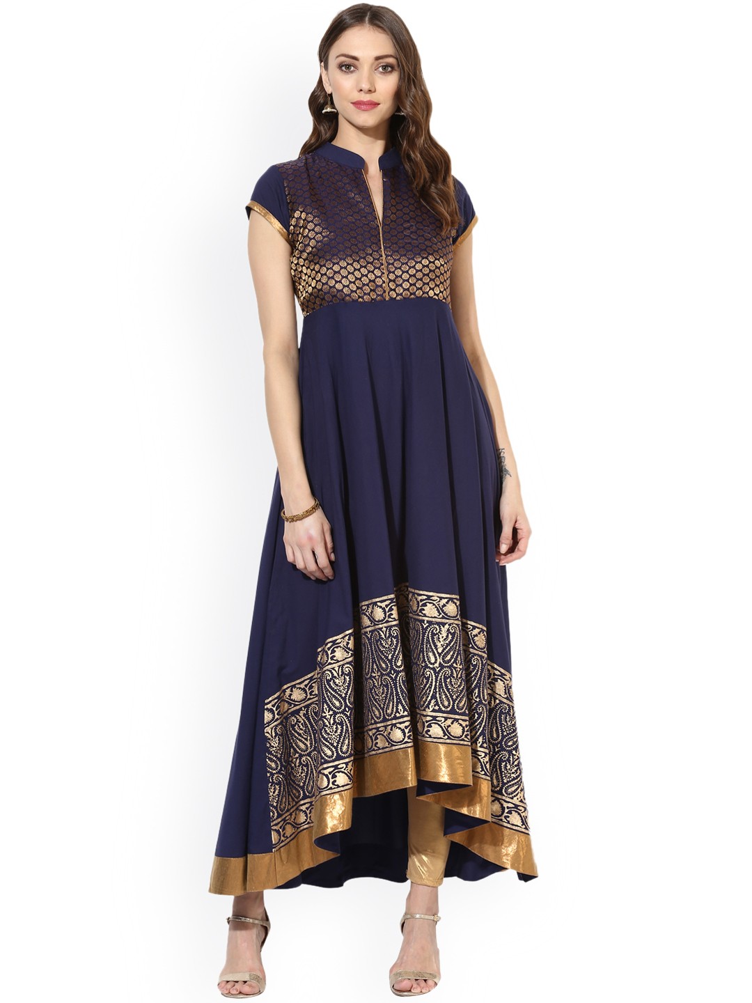 

MBE Women Navy Blue Woven Design Anarkali Kurta