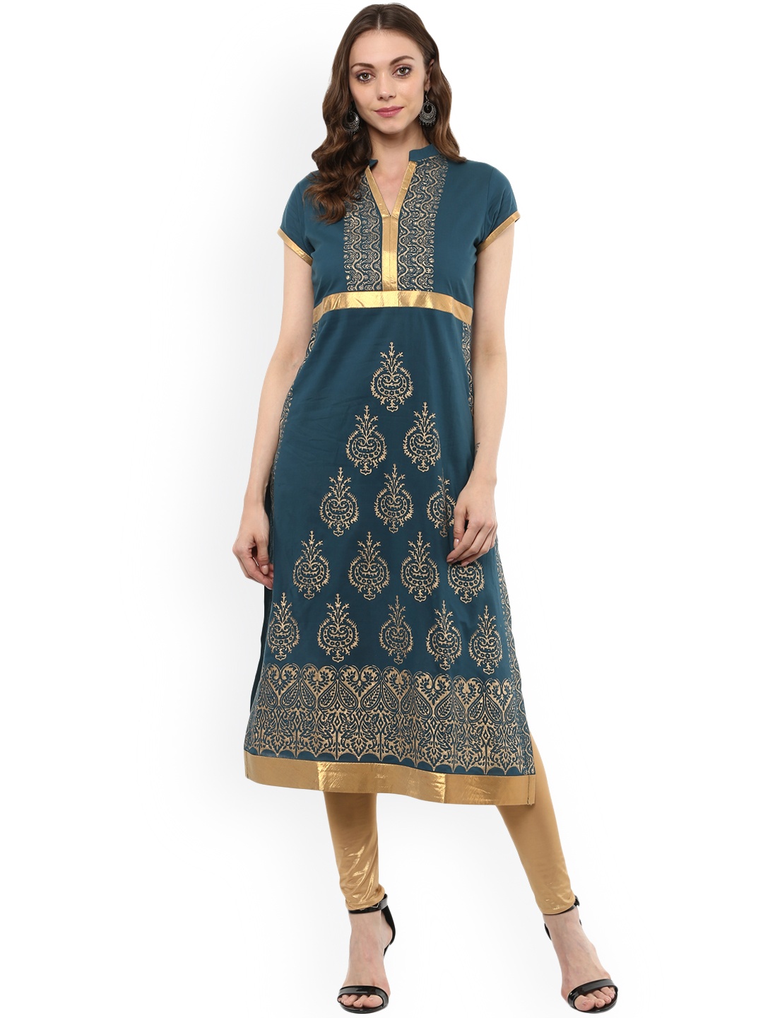 

MBE Women Green Printed Straight Kurta