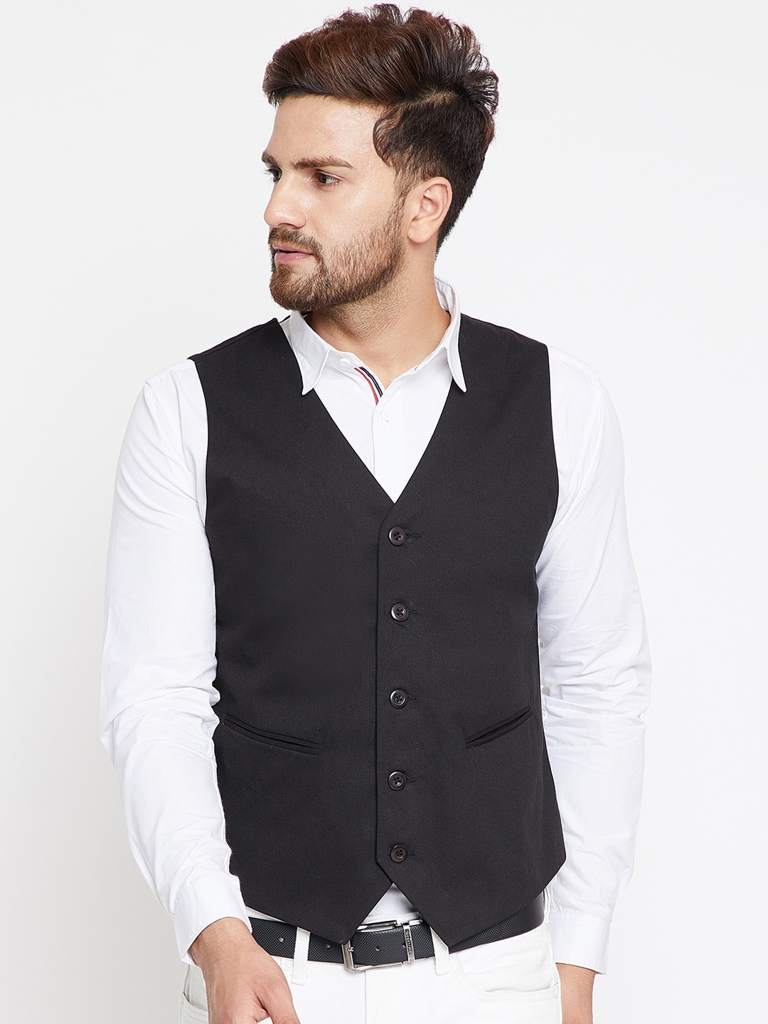 

CHILL WINSTON Men Black Solid Pure Cotton Waistcoat