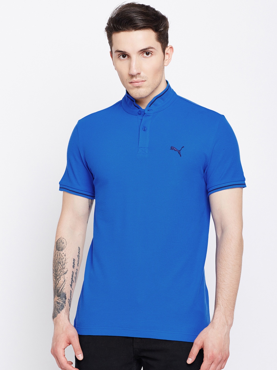 

Puma Men Blue Solid Polo Collar T-shirt