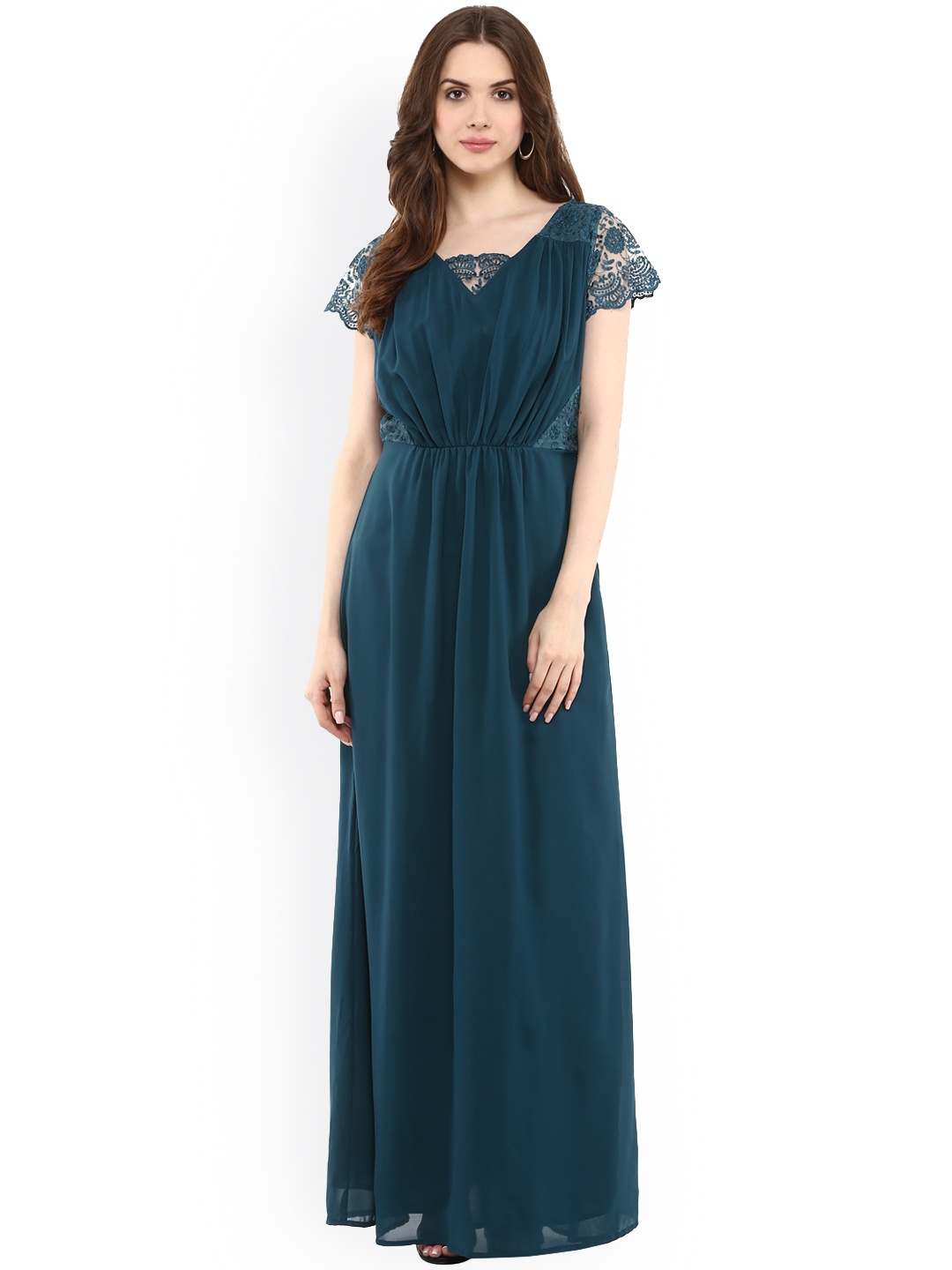 

La Zoire Women Teal Self Design Maxi Dress