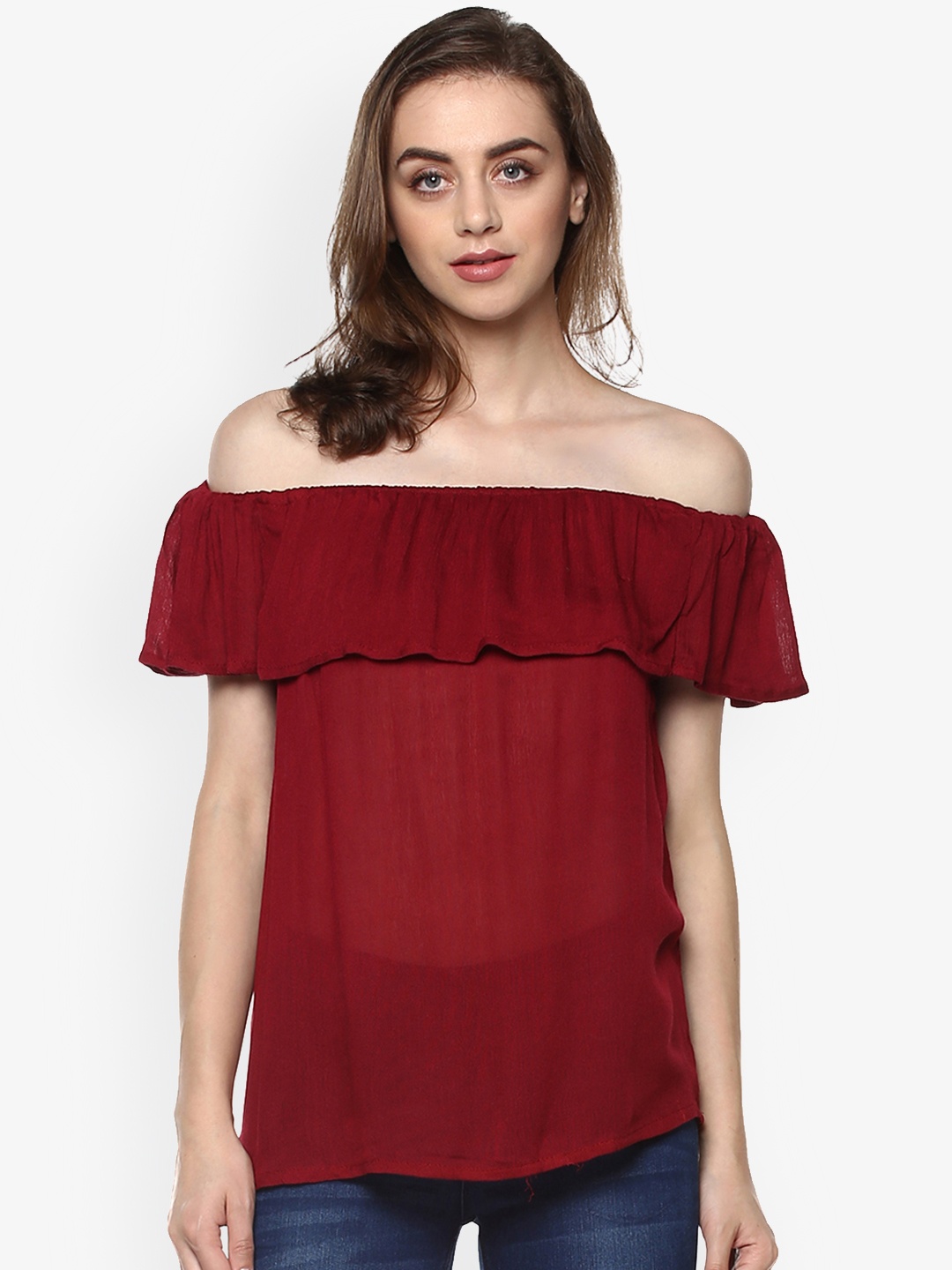 

Mayra Women Red Solid Bardot Top