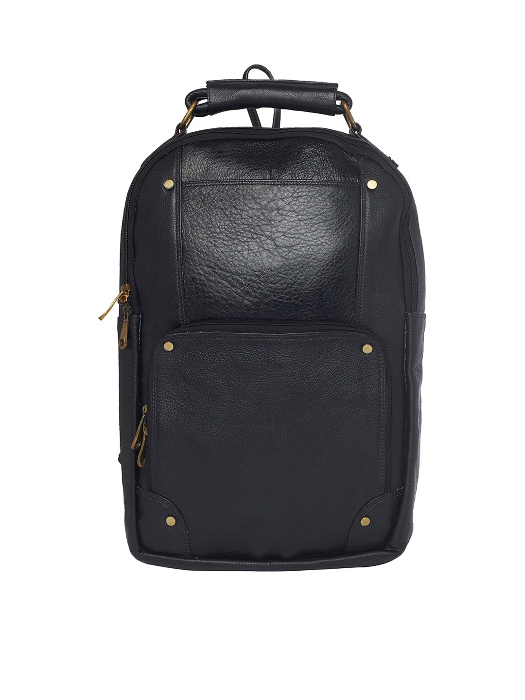 

Leather World Unisex Black Solid Leather Backpack