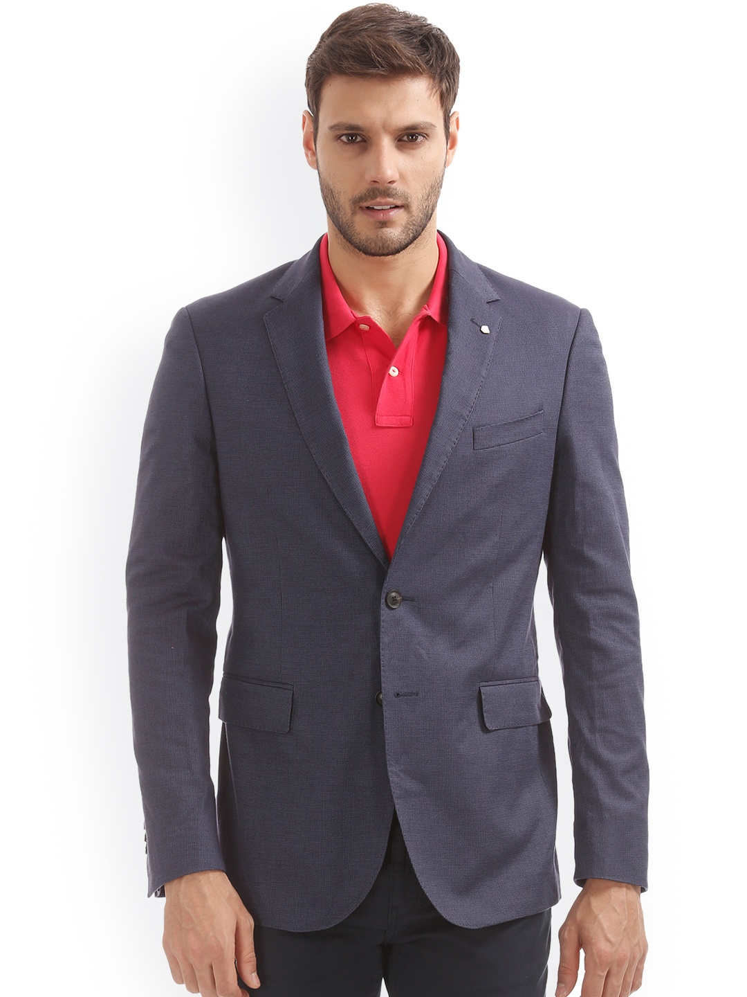 

GANT Men Blue Self-Design Regular Fit Single Breasted Casual Blazer