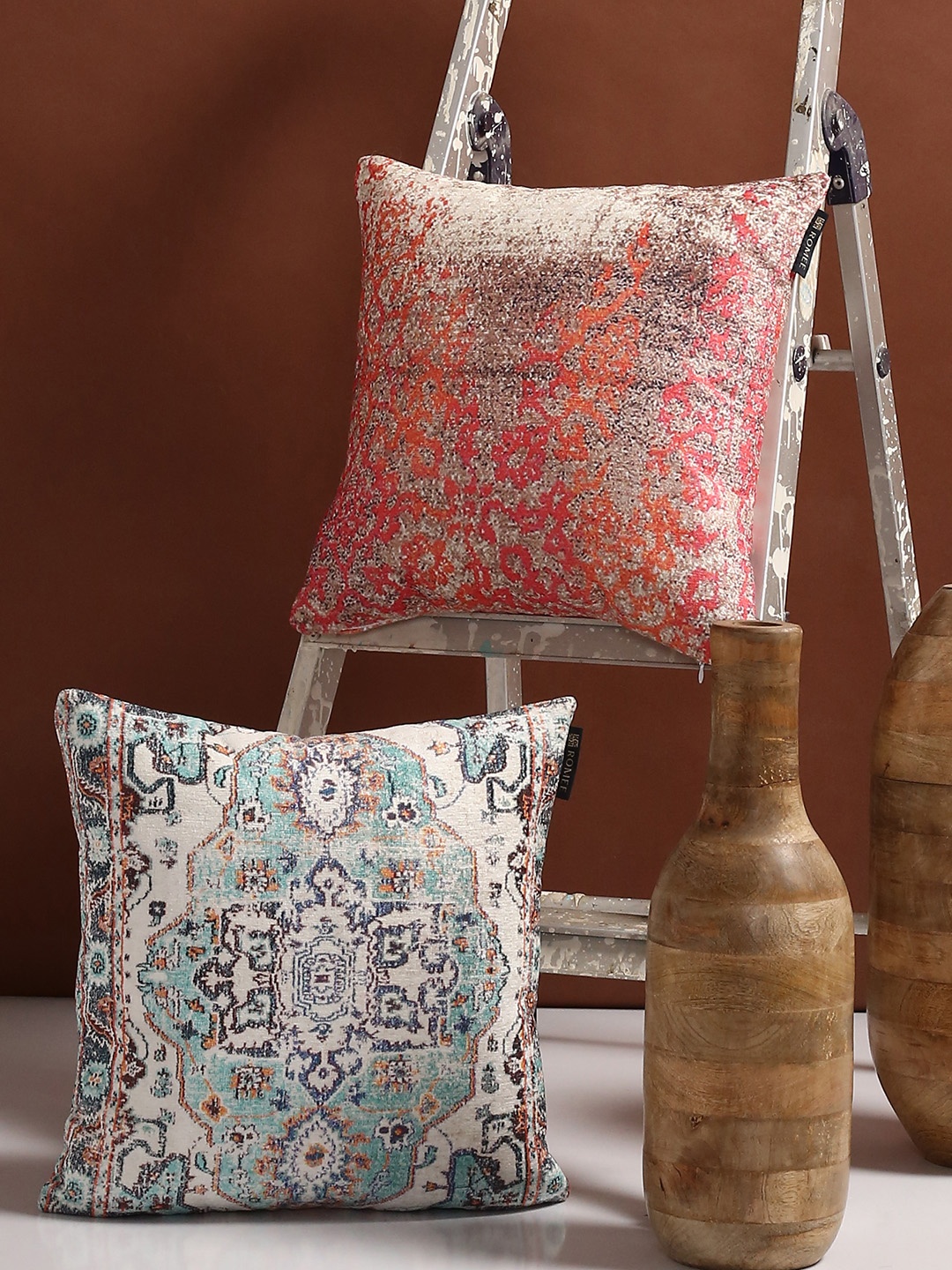 

ROMEE Multicoloured Set of 2 Ethnic Motifs Square Cushion Covers, Multi