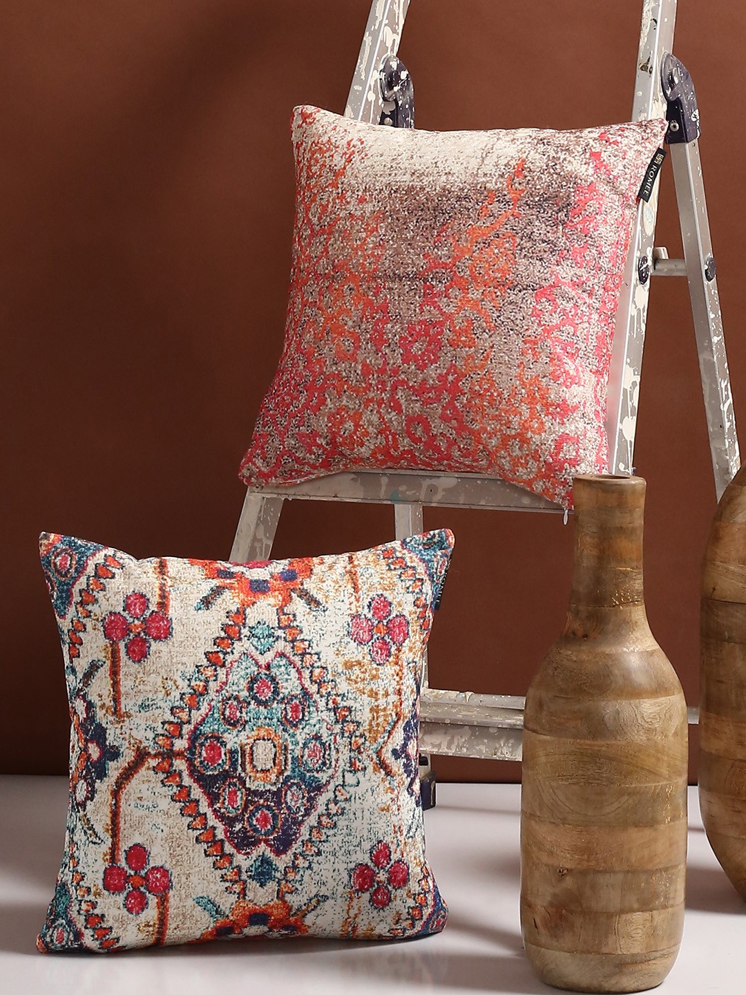 

ROMEE Multicoloured Set of 2 Ethnic Motifs Square Cushion Covers, Multi