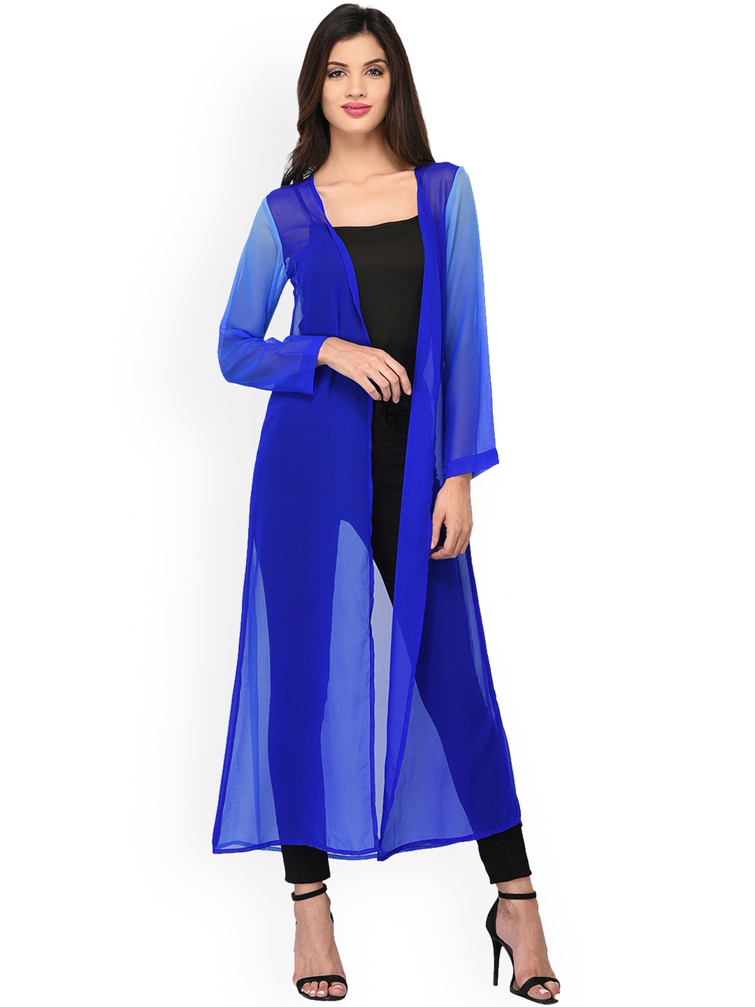 

PURYS Blue Solid Open Front Shrug