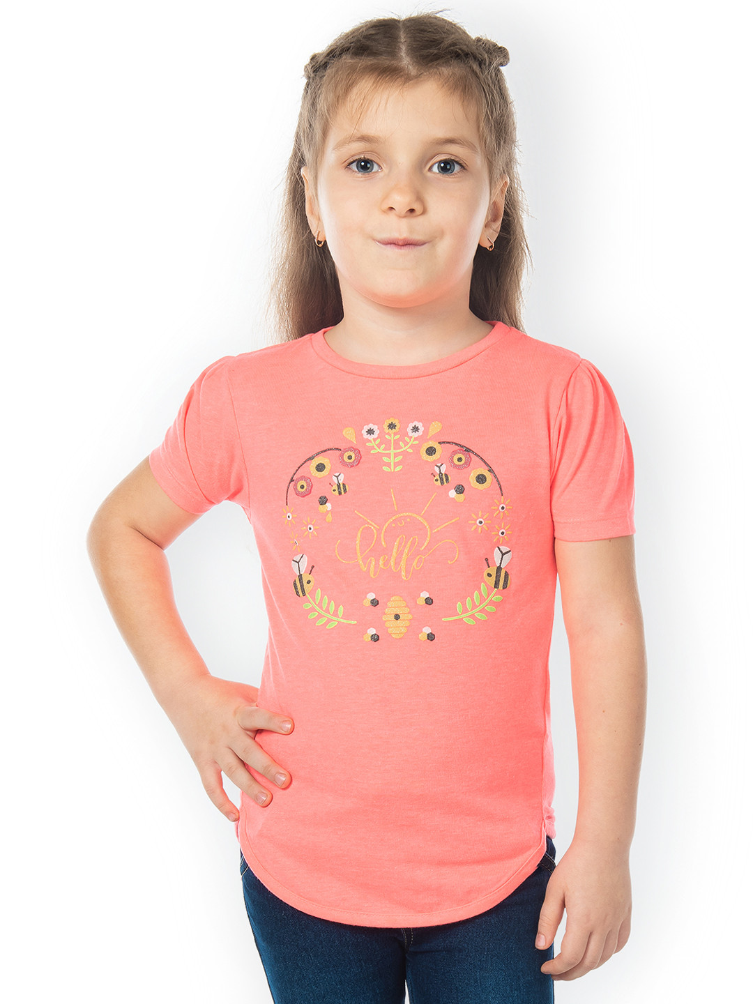 

Cherry Crumble Girls Coral Conversational Printed Top