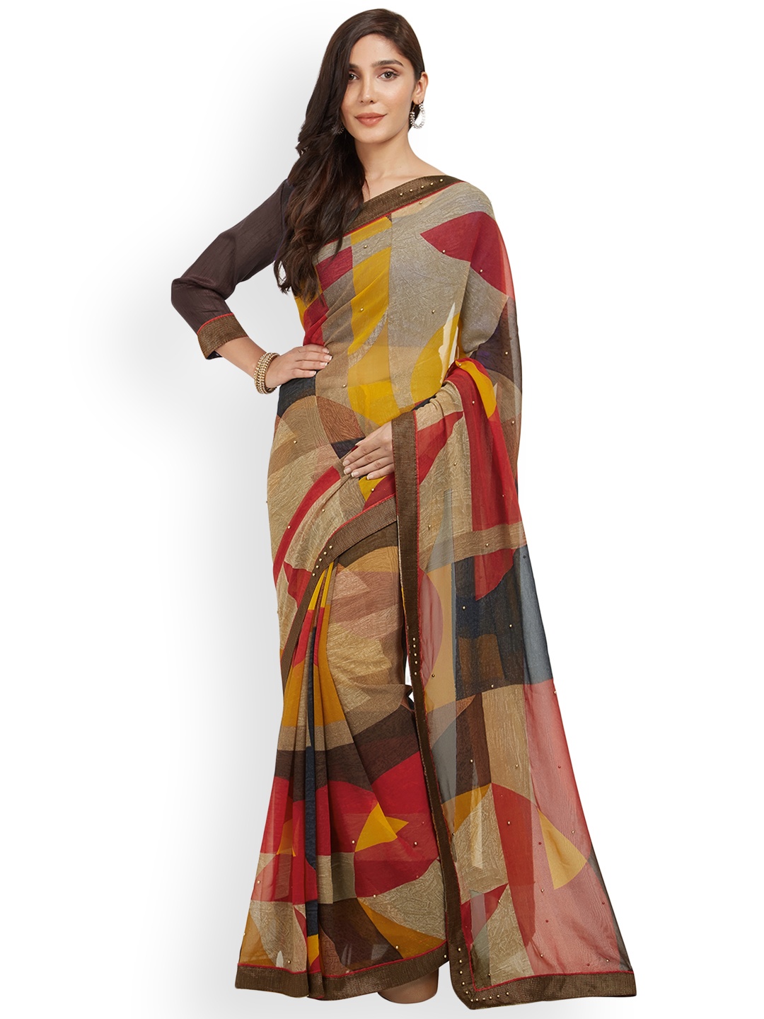 

KALINI Beige & Multicoloured Poly Georgette Printed Saree