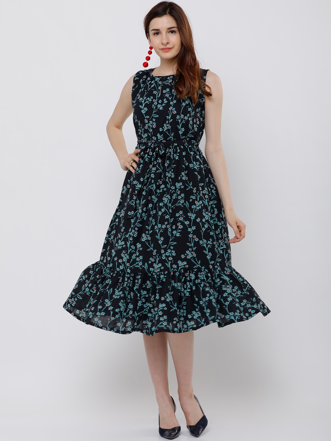 

Tokyo Talkies Women Navy Blue Printed Fit and Flare Dress