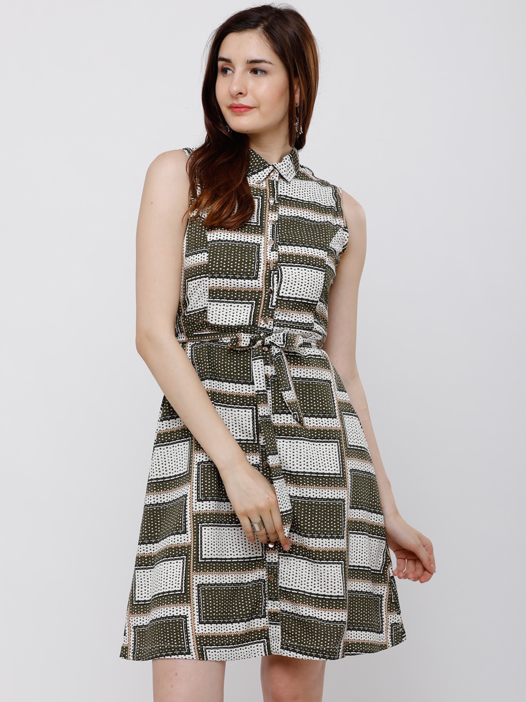 

Tokyo Talkies Women Olive Green Printed Shirt Dress