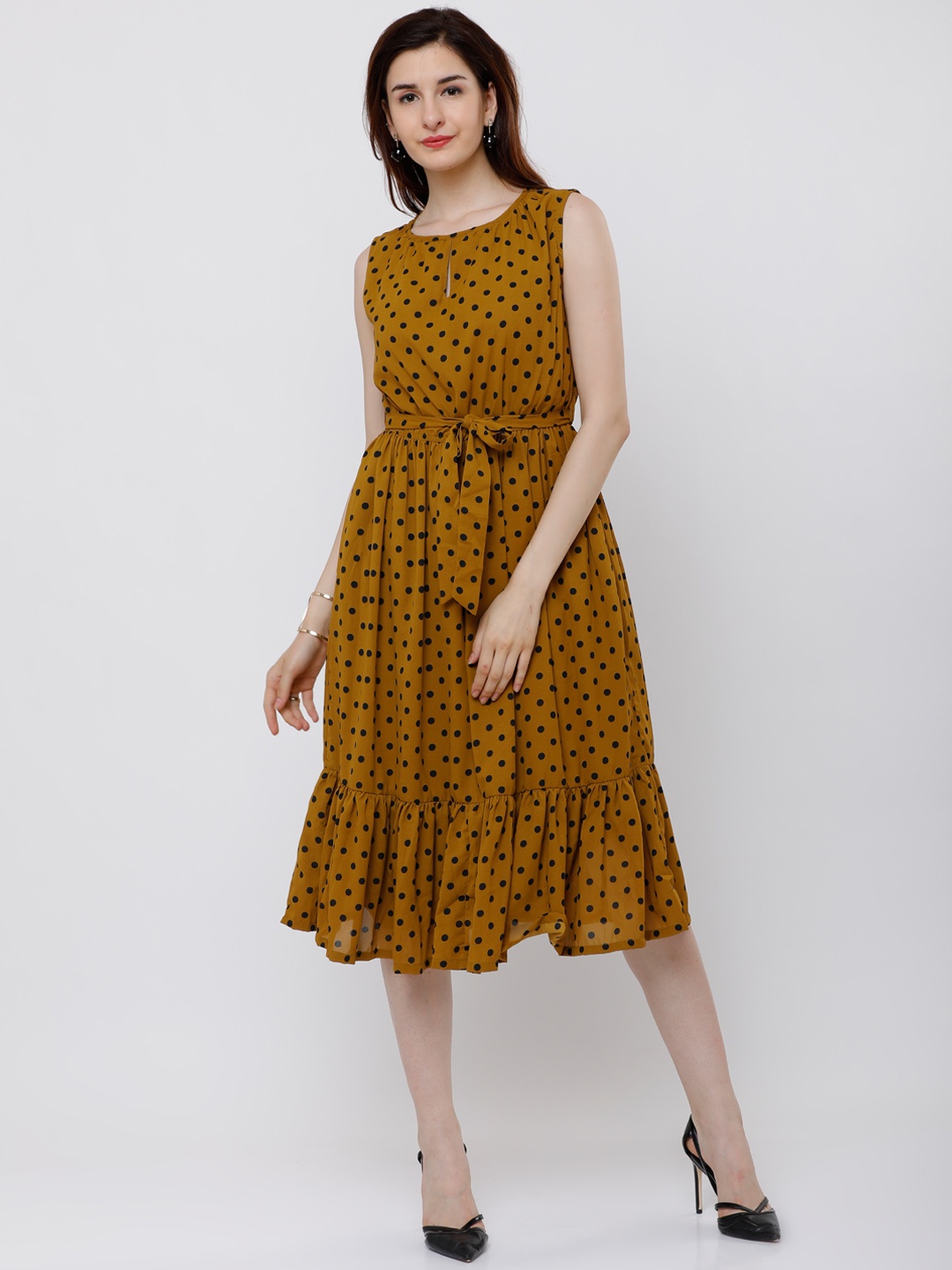 

Tokyo Talkies Women Mustard Printed Fit and Flare Dress