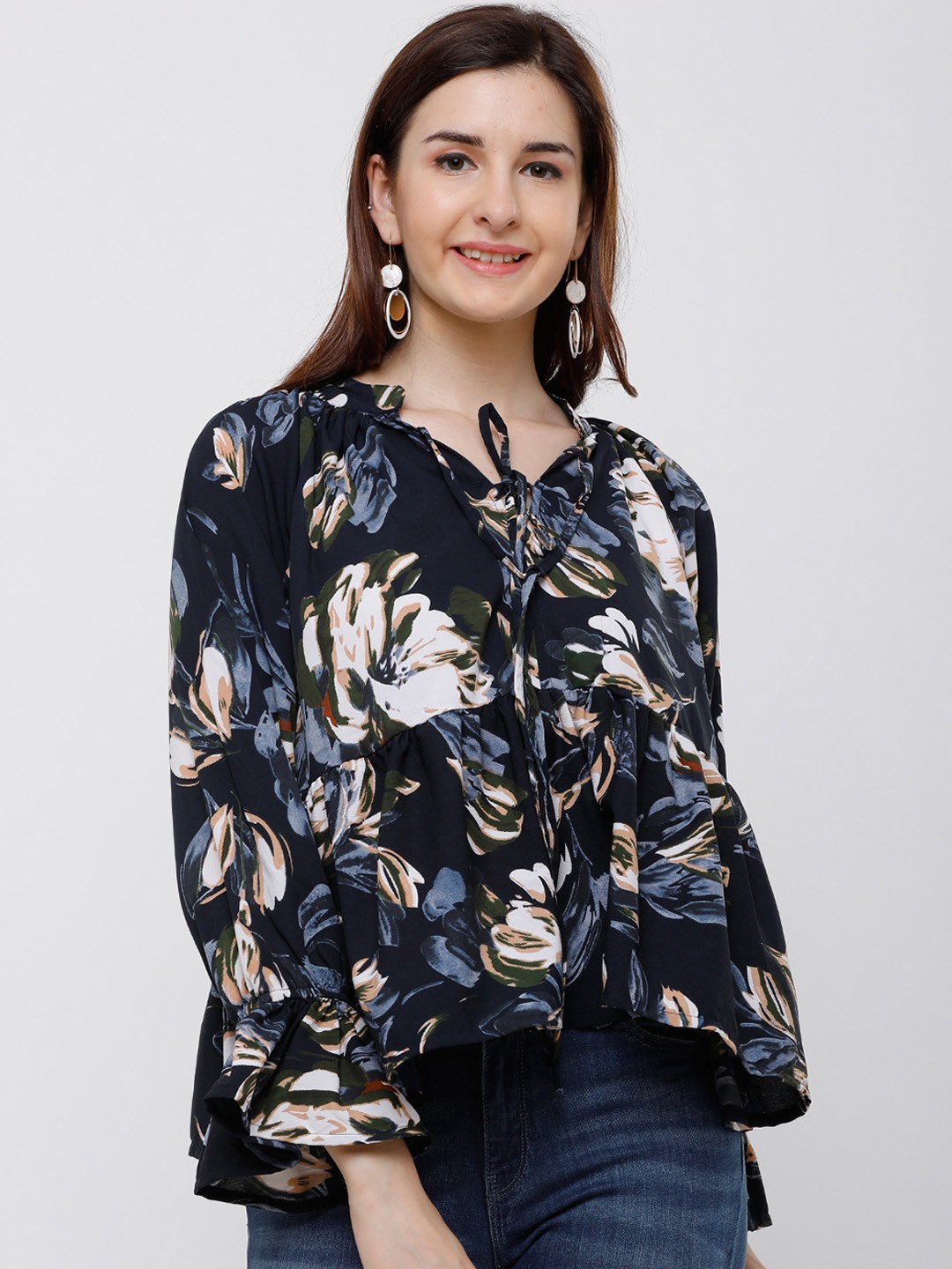 

Tokyo Talkies Women Navy Blue Printed Empire Top