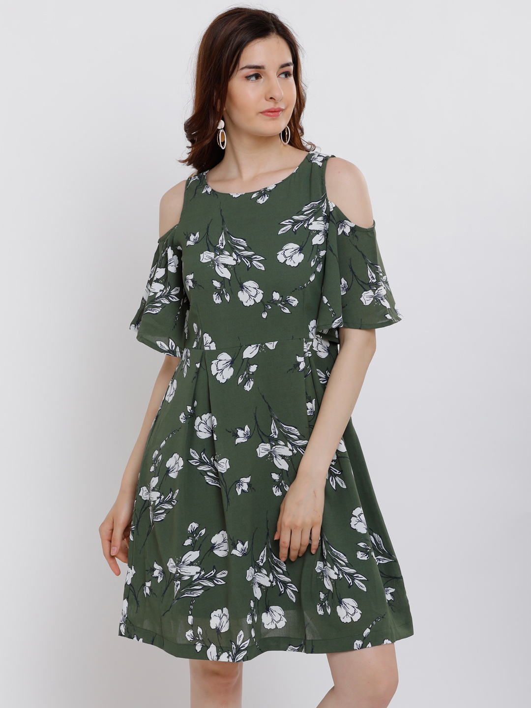 

Tokyo Talkies Women Olive Green Printed Fit and Flare Dress