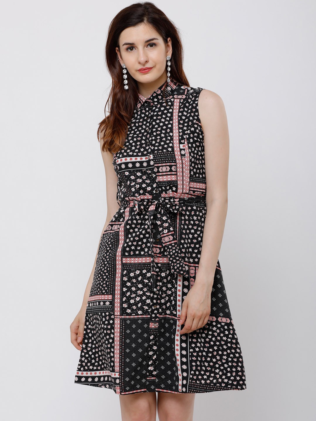 

Tokyo Talkies Women Black Printed Shirt Dress