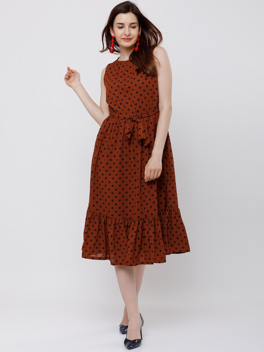 

Tokyo Talkies Women Brown Printed Fit and Flare Dress