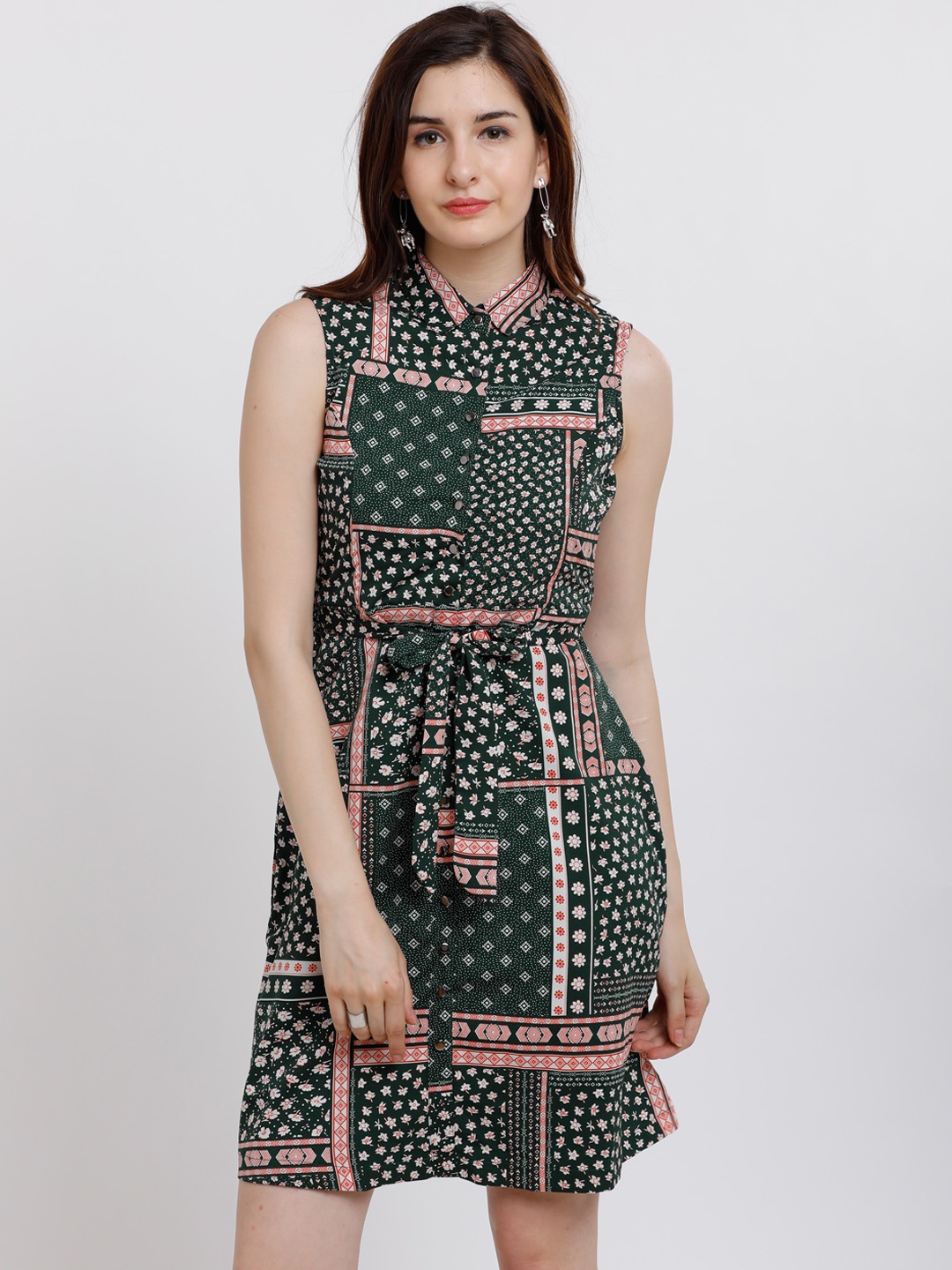 

Tokyo Talkies Women Green Printed Shirt Dress
