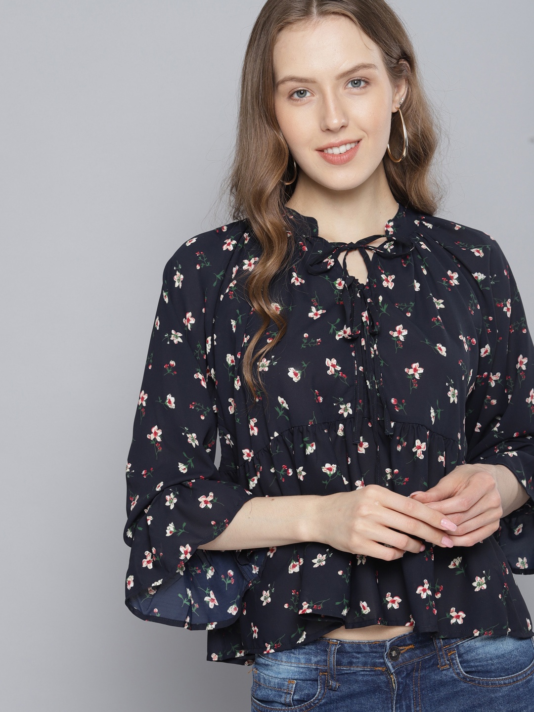 

Tokyo Talkies Women Navy Blue Printed Empire Top
