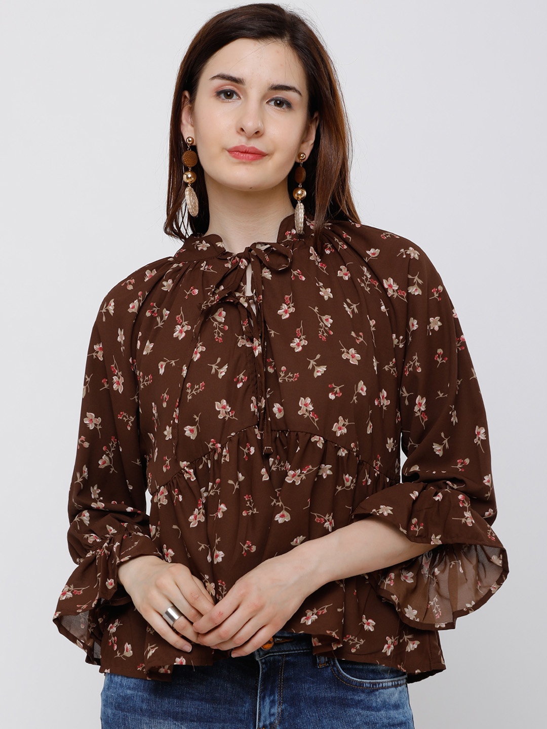 

Tokyo Talkies Women Brown Printed Empire Top