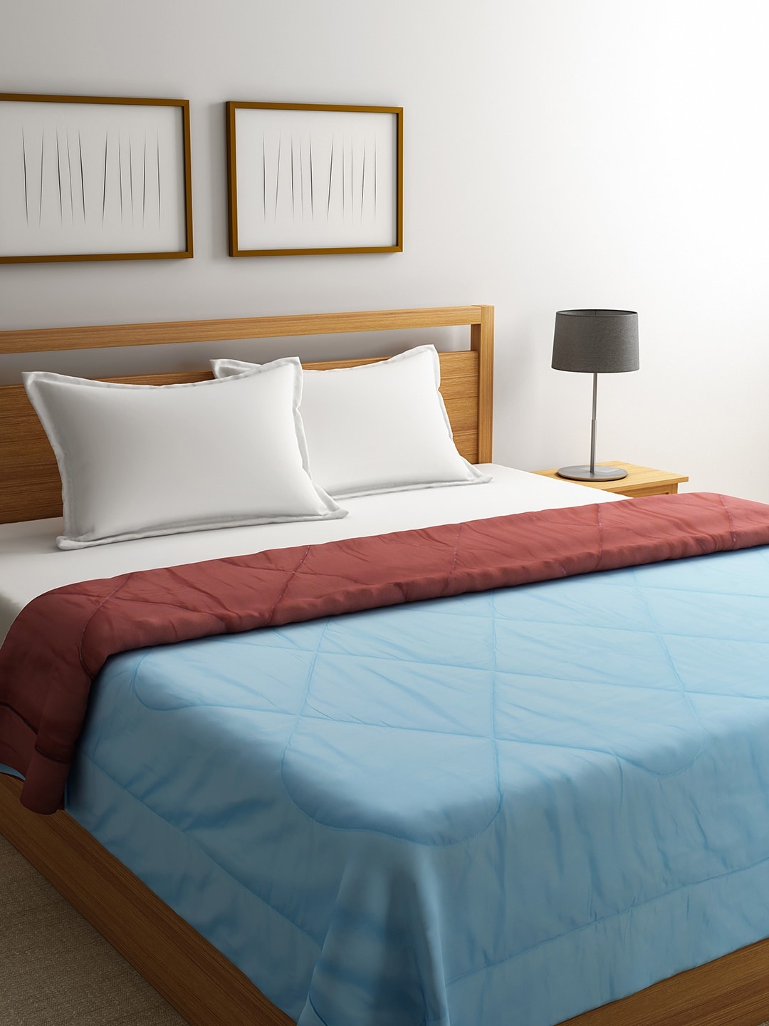 

ROMEE Blue & Brown Solid AC Room 150 GSM Reversible Double Bed Comforter