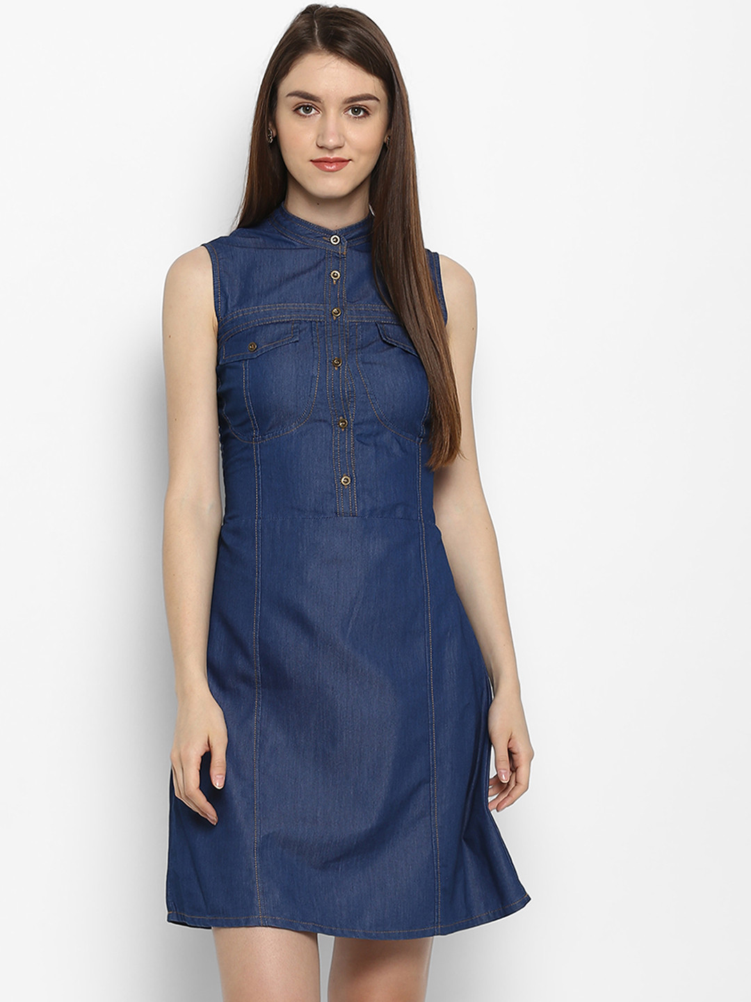 

StyleStone Women Denim Blue Solid Fit and Flare Dress