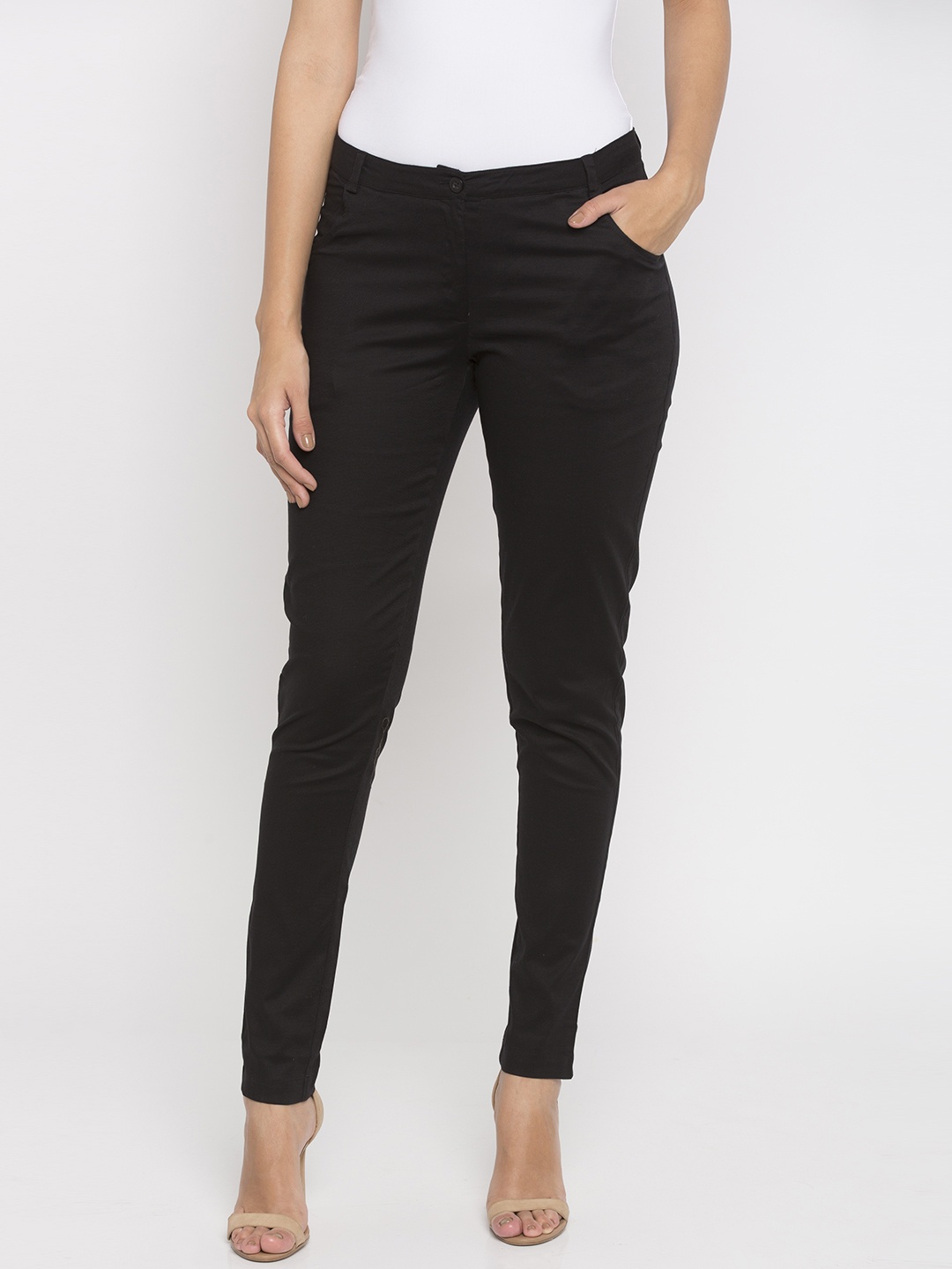 

Globus Women Black Slim Fit Solid Cigarette Trousers