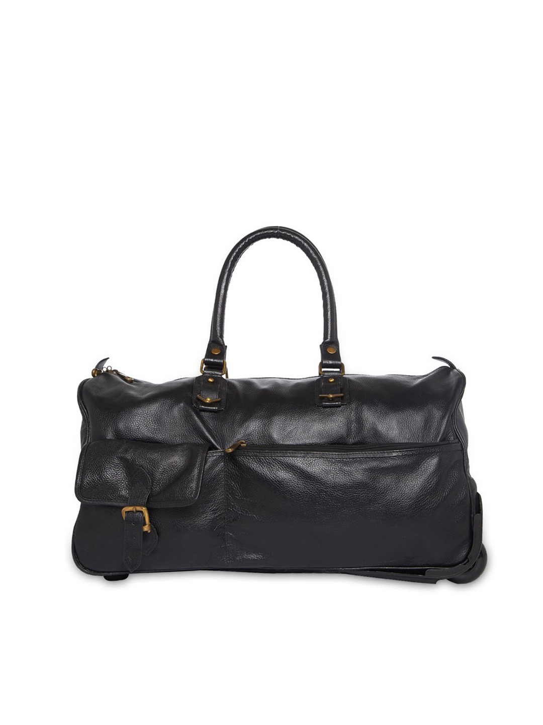 

Leather World Black Leather Duffel Bag