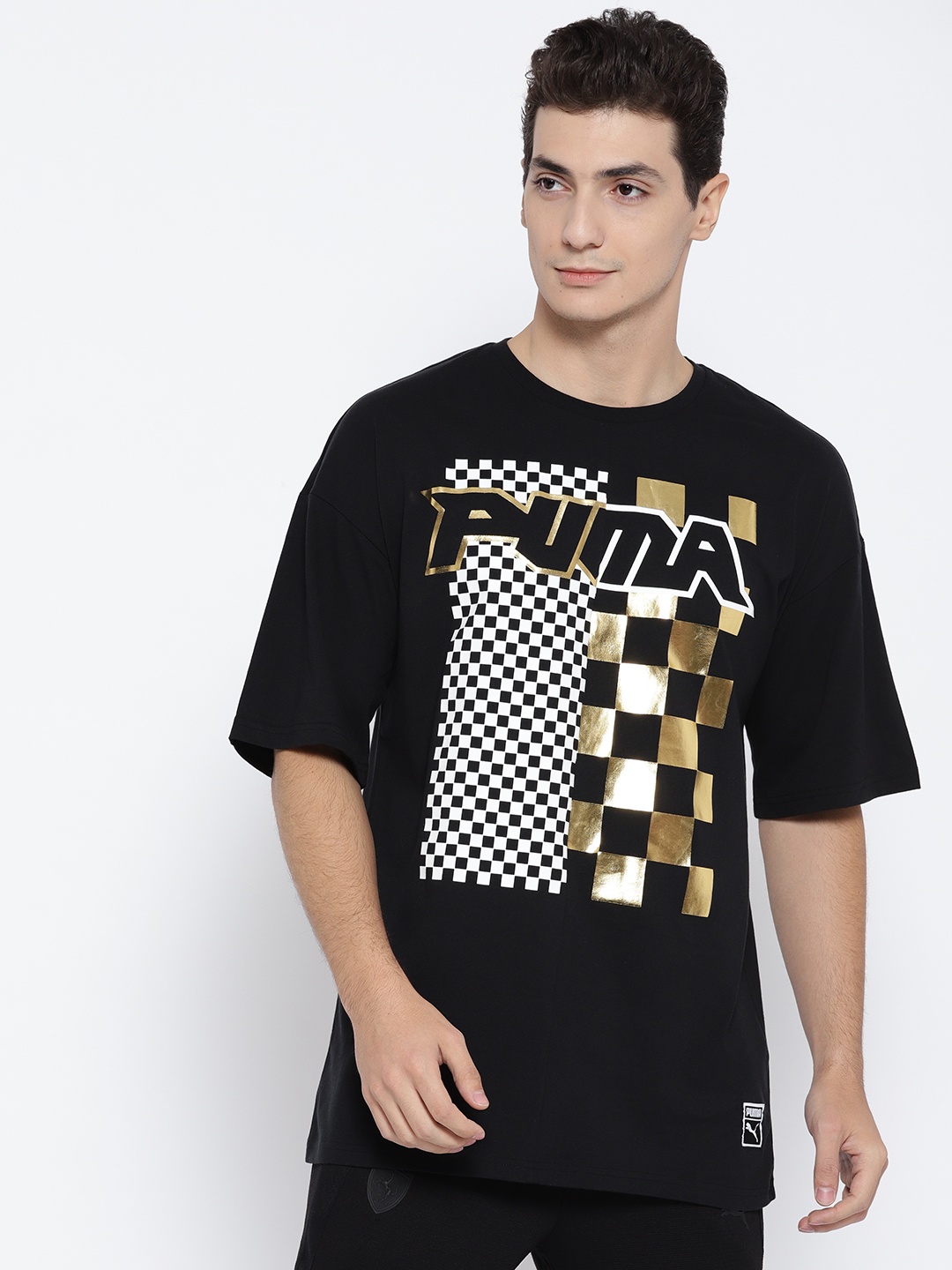 

Puma Men Black Printed Round Neck Dirt Bikes FM Pure Cotton T-shirt