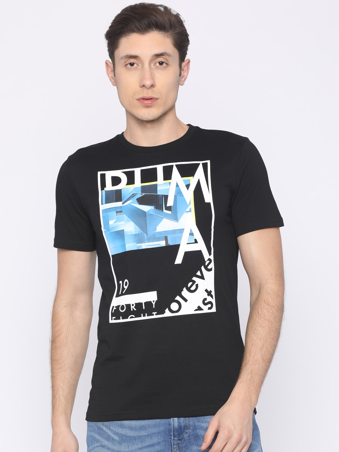 

Puma Men Black Printed Round Neck T-shirt