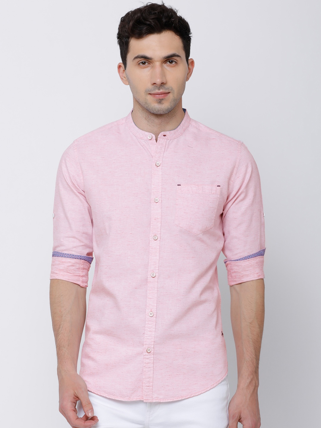 

LOCOMOTIVE Men Pink Slim Fit Solid Casual Shirt
