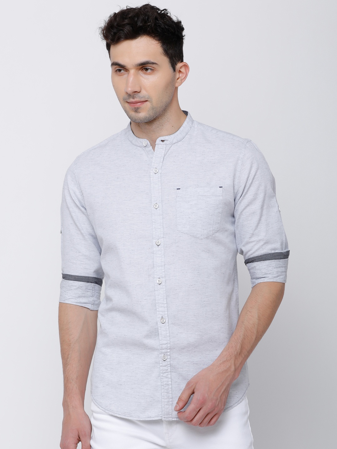 

LOCOMOTIVE Men Grey Slim Fit Solid Casual Shirt