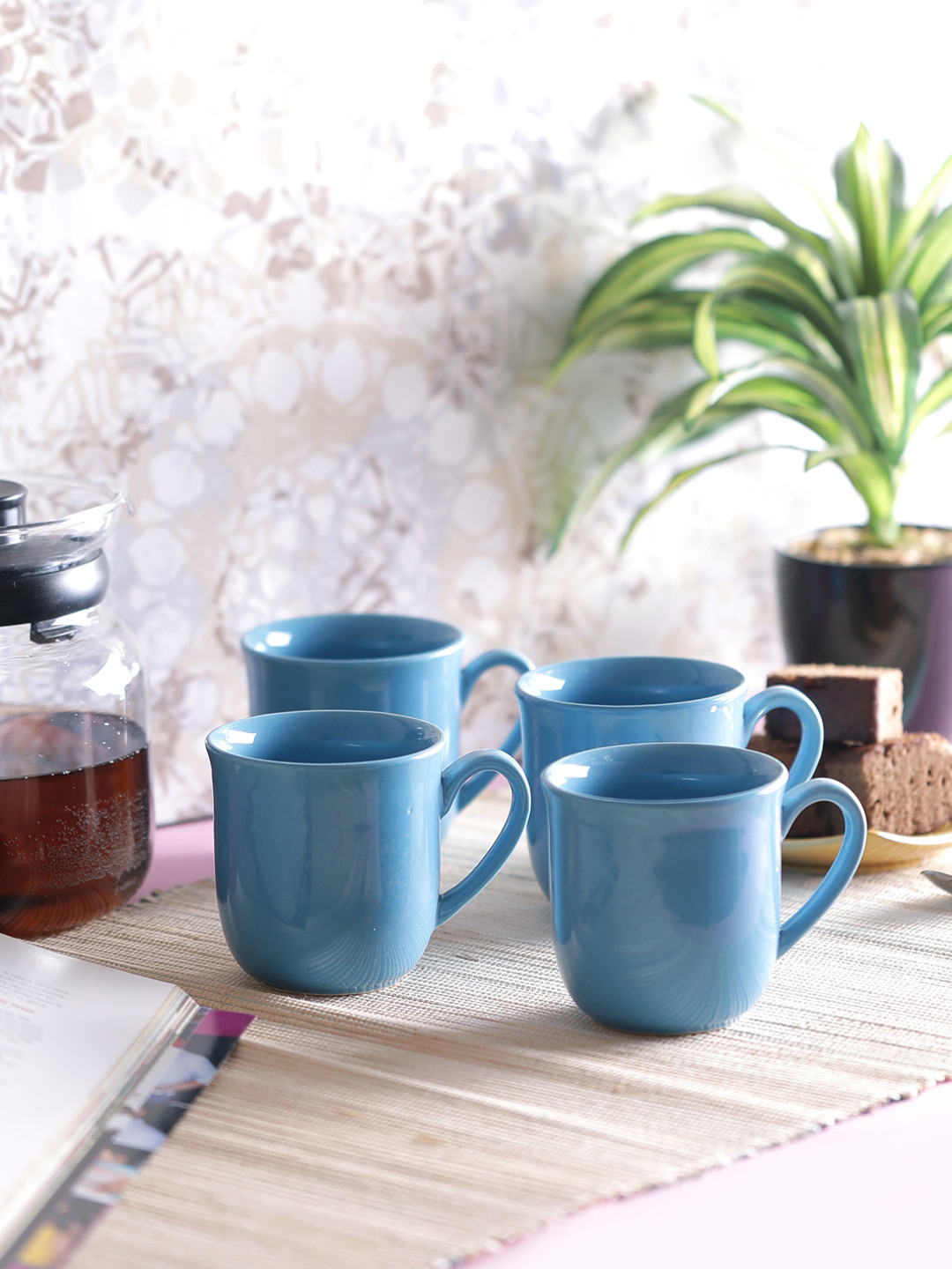 

VarEesha Turquoise Blue 4 Pieces Solid Ceramic Cup Set