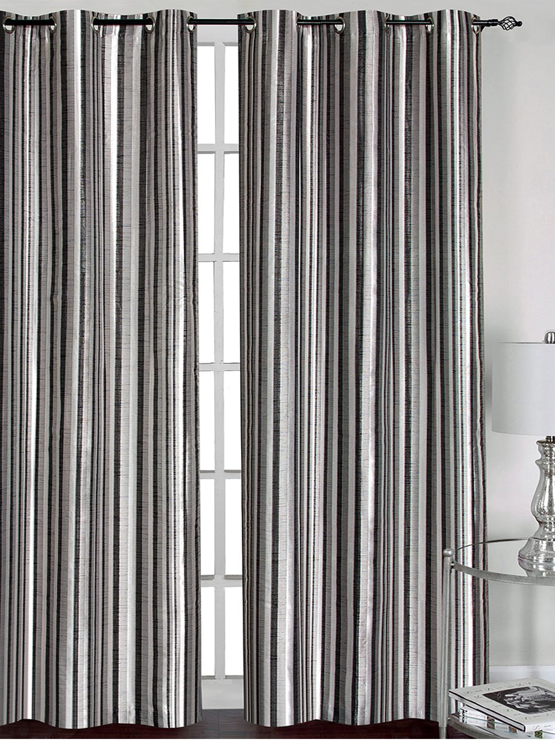 

Deco Window Grey & Black Set of Single Door Curtains