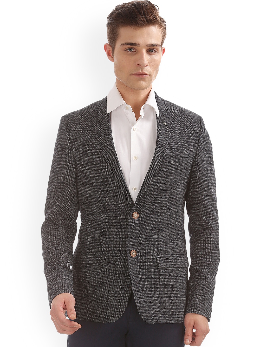 

Arrow New York Men Grey Self-Design Single Breasted Formal Blazer