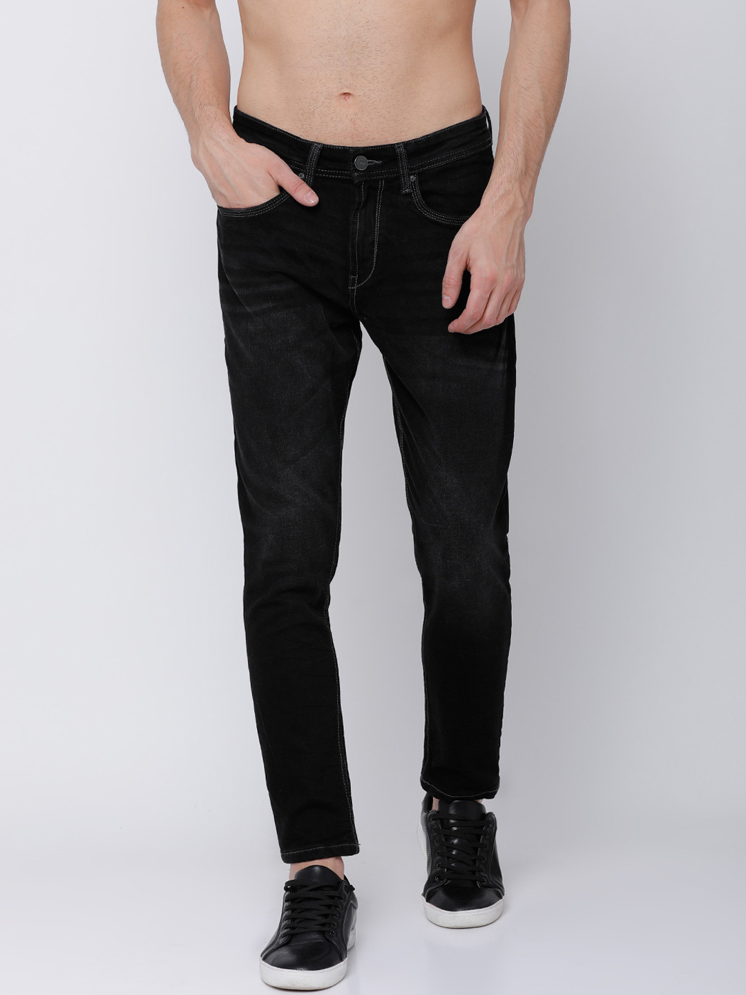 

LOCOMOTIVE Men Black Tapered Fit Mid-Rise Clean Look Stretchable Jeans