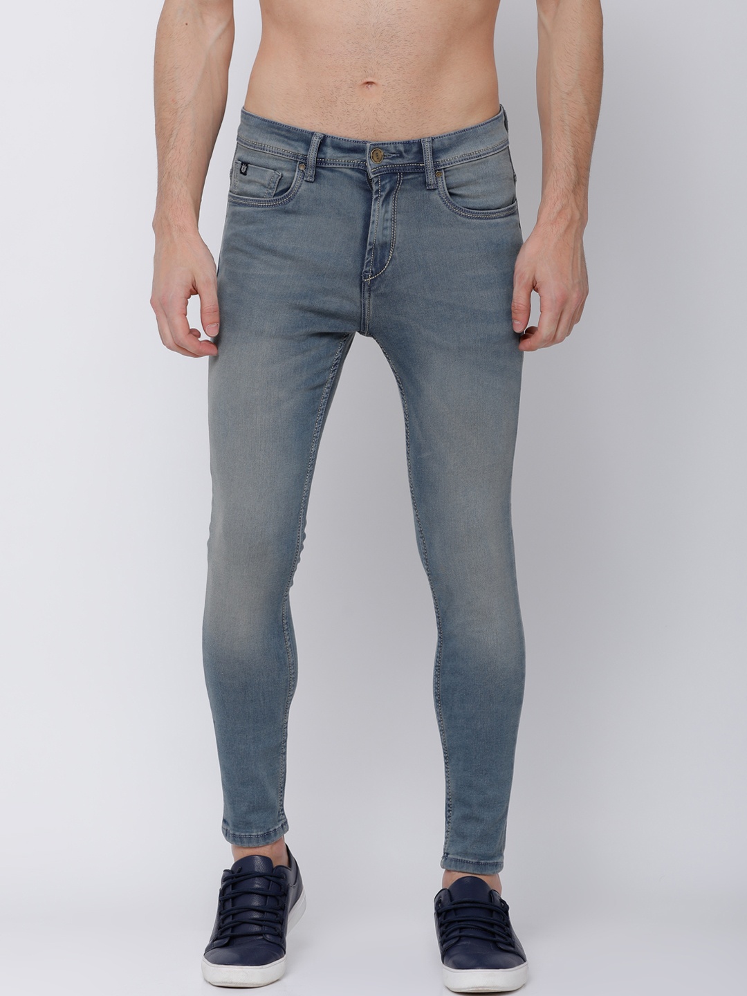 

LOCOMOTIVE Men Blue Slim Fit Mid-Rise Clean Look Stretchable Cropped Jeans