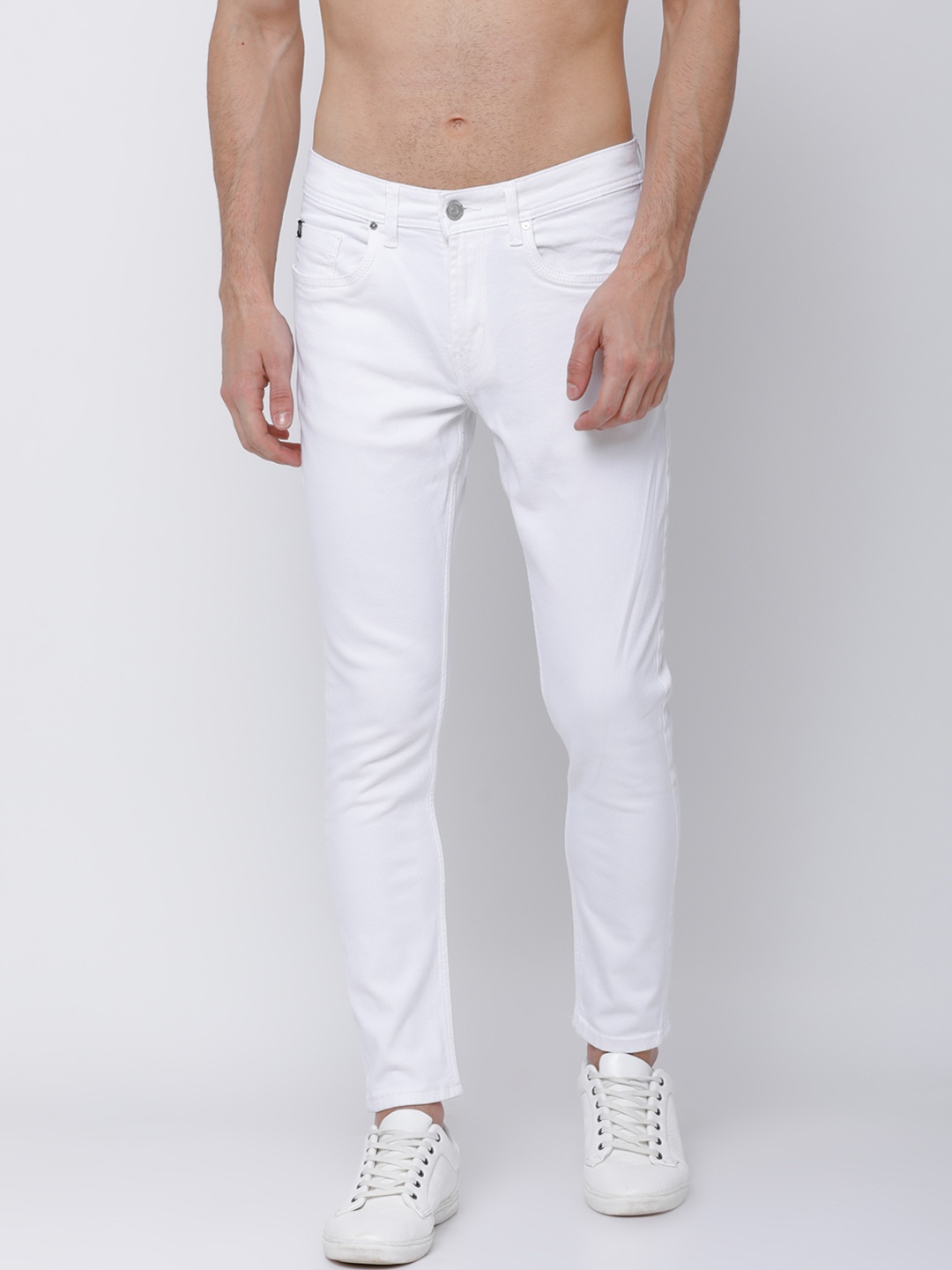 

LOCOMOTIVE Men White Tapered Fit Mid-Rise Clean Look Stretchable Jeans