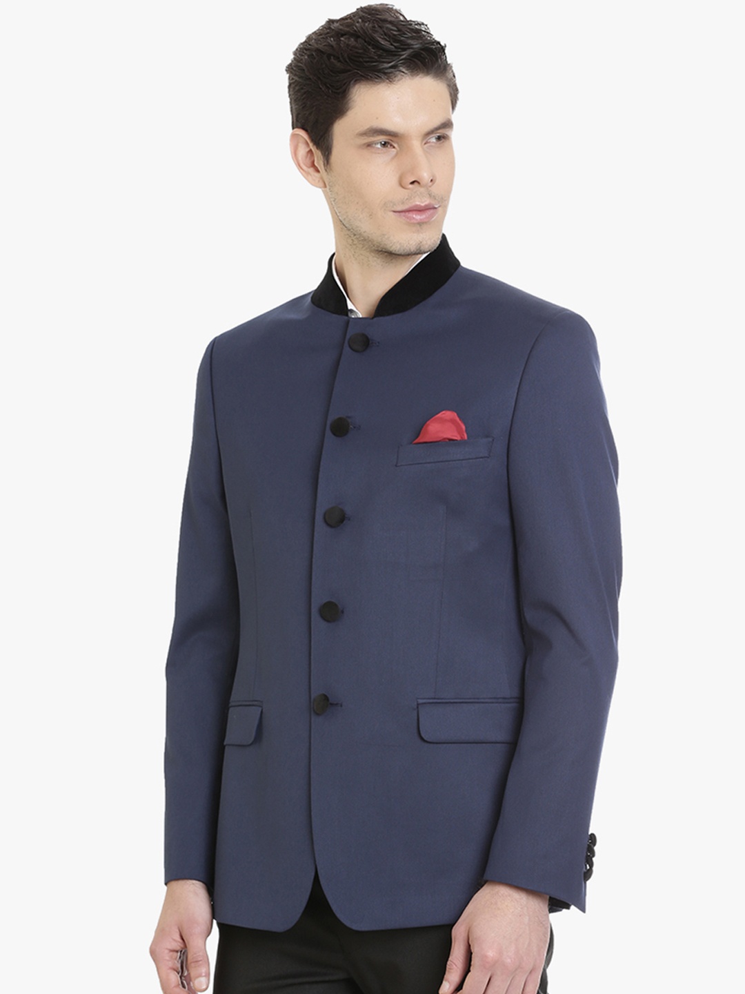 

SUITLTD Men Navy-Blue Single Breasted Bandhgala