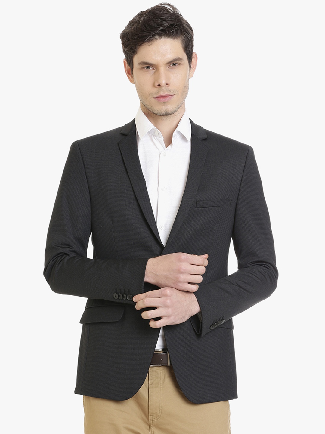 

SUITLTD Men Black Solid Slim Fit Single Breasted Formal Blazer