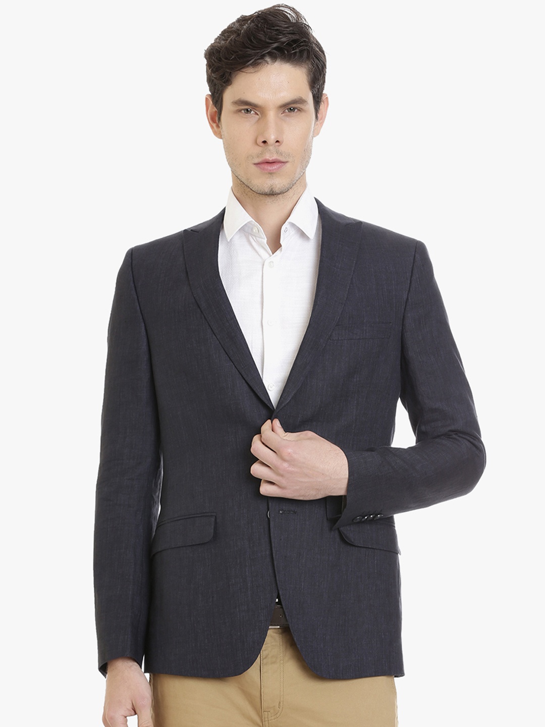 

SUITLTD Men Navy Blue Solid Slim Fit Single Breasted Casual Blazer