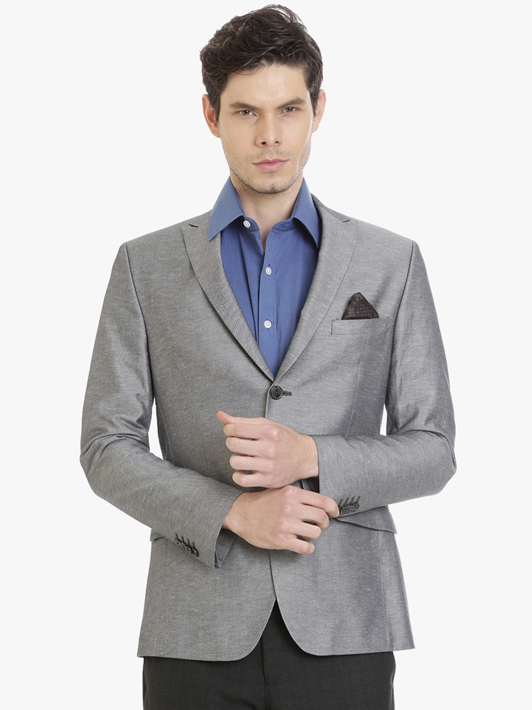 

SUITLTD Men Grey Solid Slim Fit Single Breasted Casual Blazer