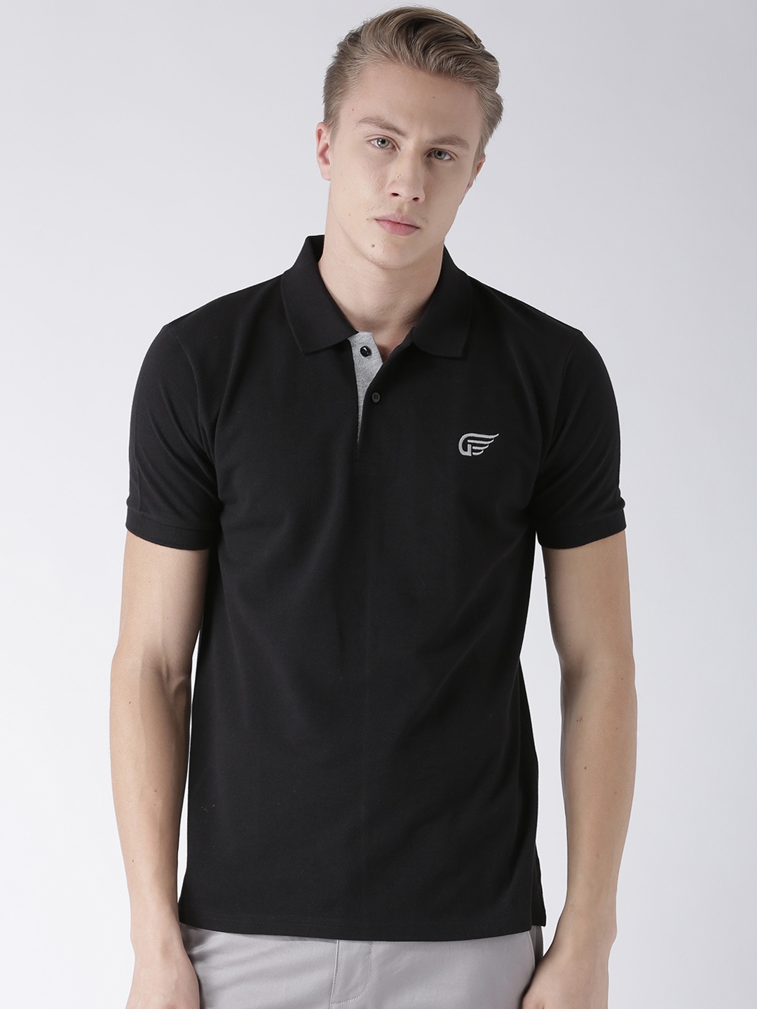 

GRIFFEL Men Black Solid Polo Collar T-shirt