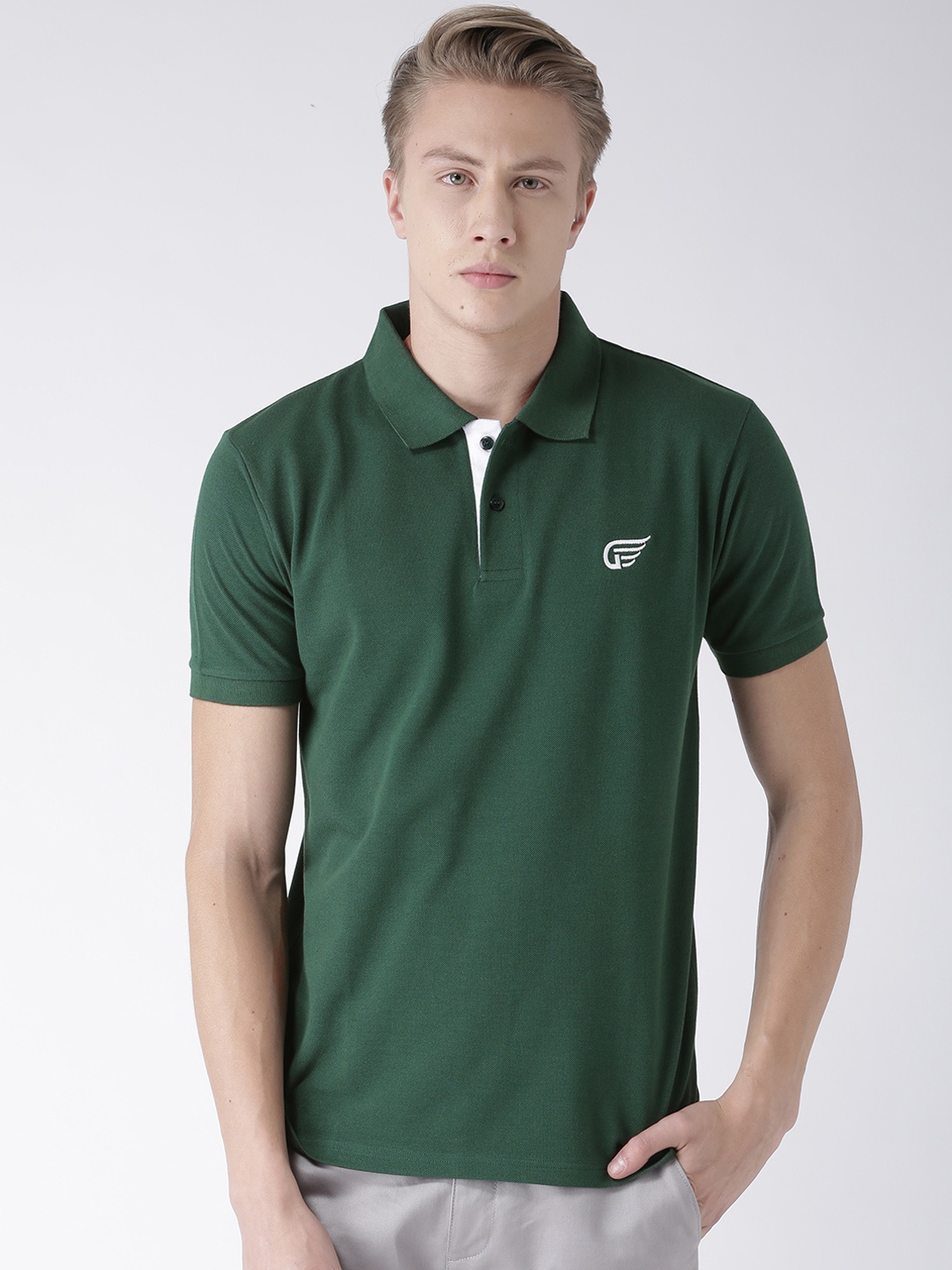 

GRIFFEL Men Green Solid Polo Collar T-shirt