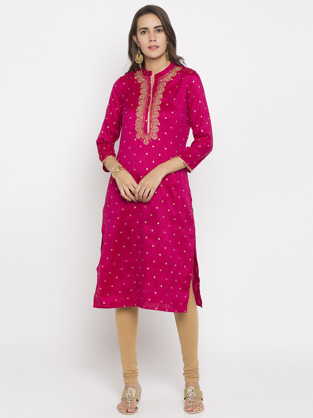 

Globus Women Pink Woven Design Straight Kurta