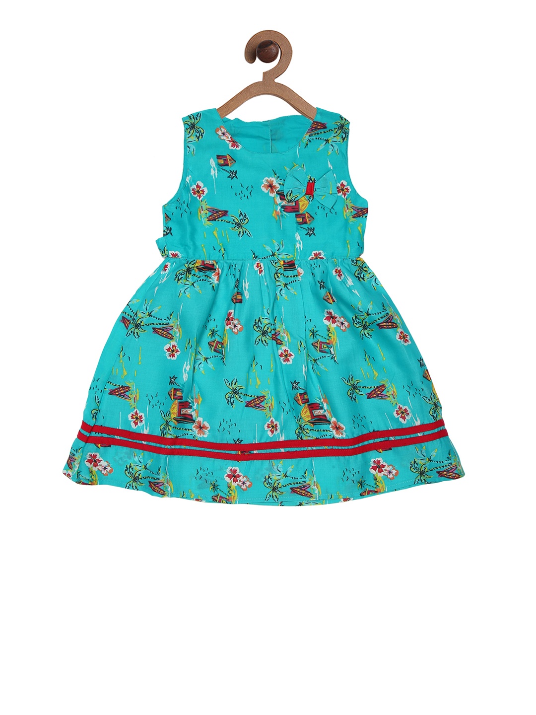 

CHUTPUT Girls Green Printed Fit and Flare Dress