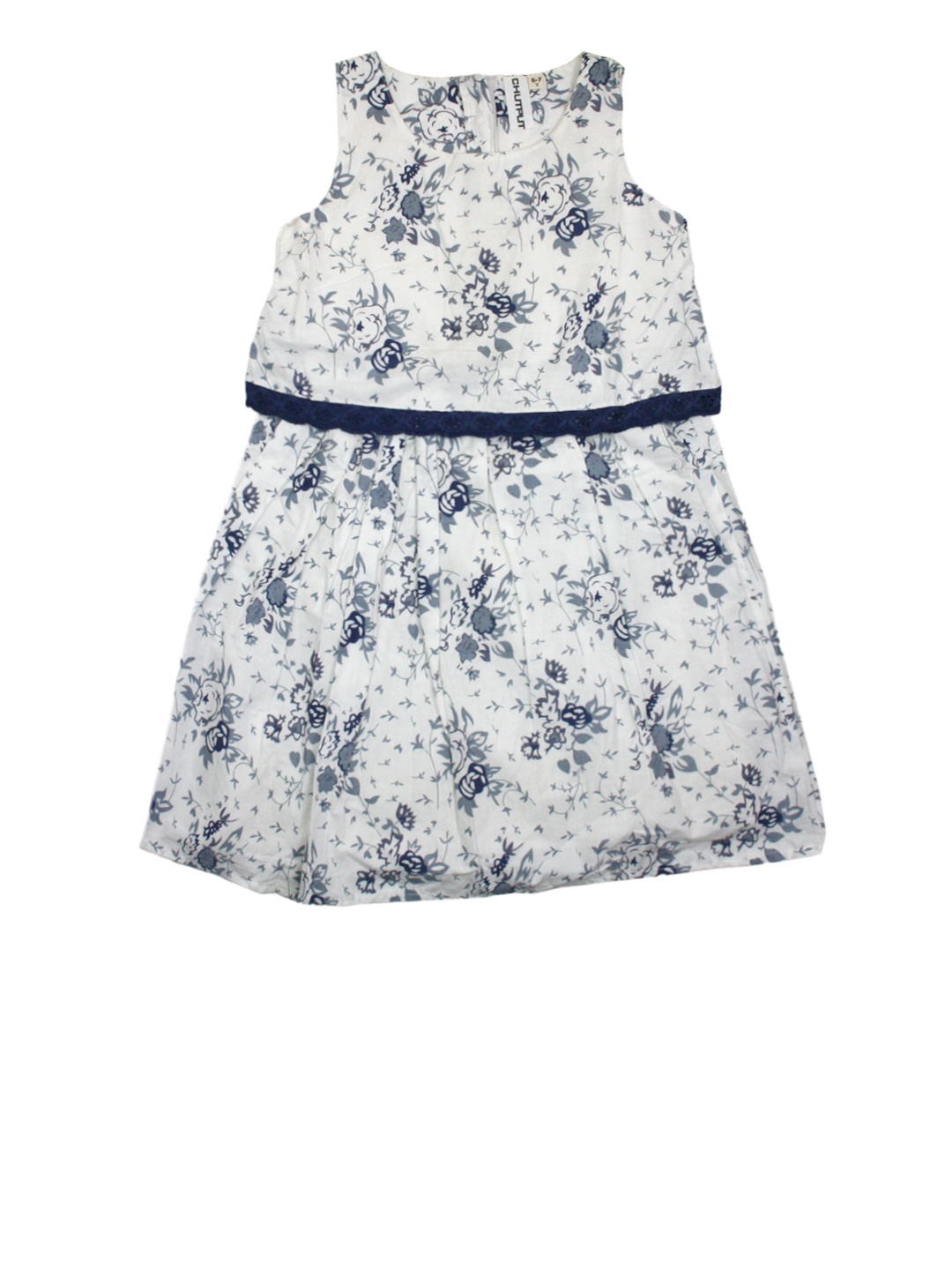 

CHUTPUT Girls White Printed Fit and Flare Dress