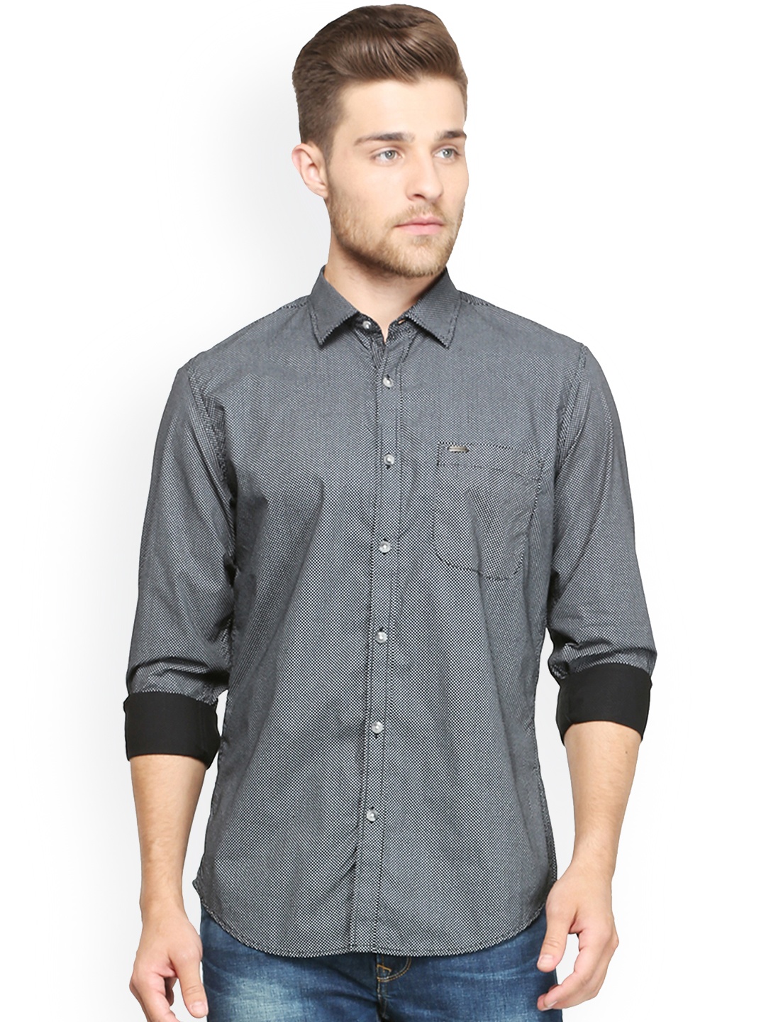 

Peter England Casuals Men Black & Grey Slim Fit Printed Casual Shirt