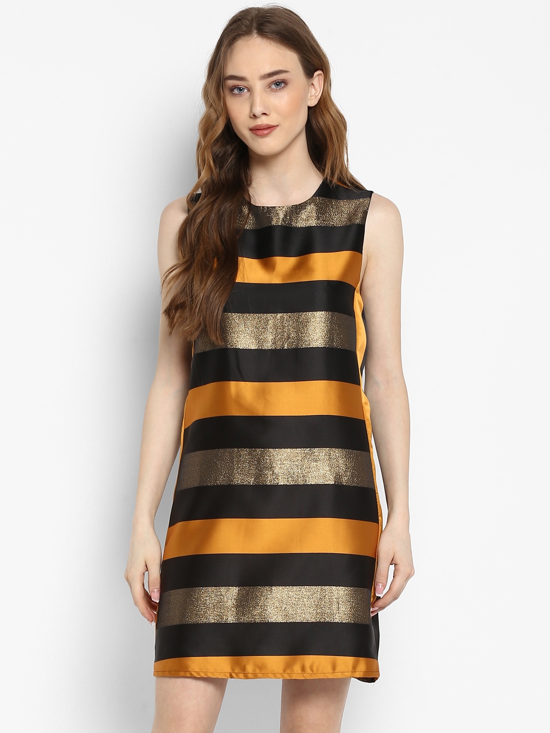 

Kazo Women Mustard Striped A-Line Dress